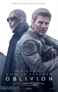 Movie poster for "Oblivion", starring Tom Cruise and Morgan Freeman.
